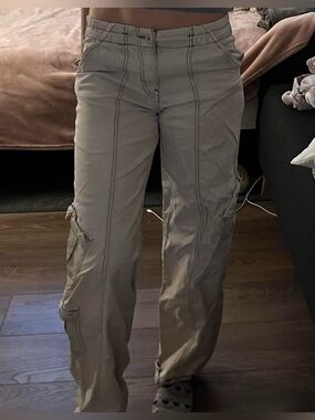Garage Cream Cargo Pants with Brown Contrast Stitching